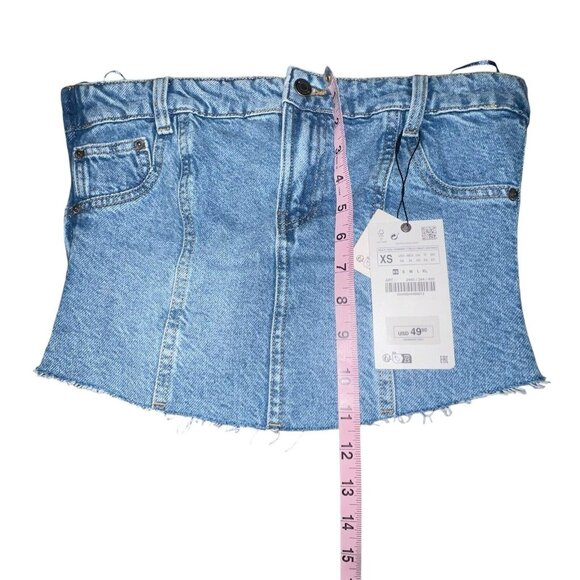 ZARA The Jean Top In Medium Blue Corset Womens Xs Strapless Bustier Denim NWT - Picture 6 of 11